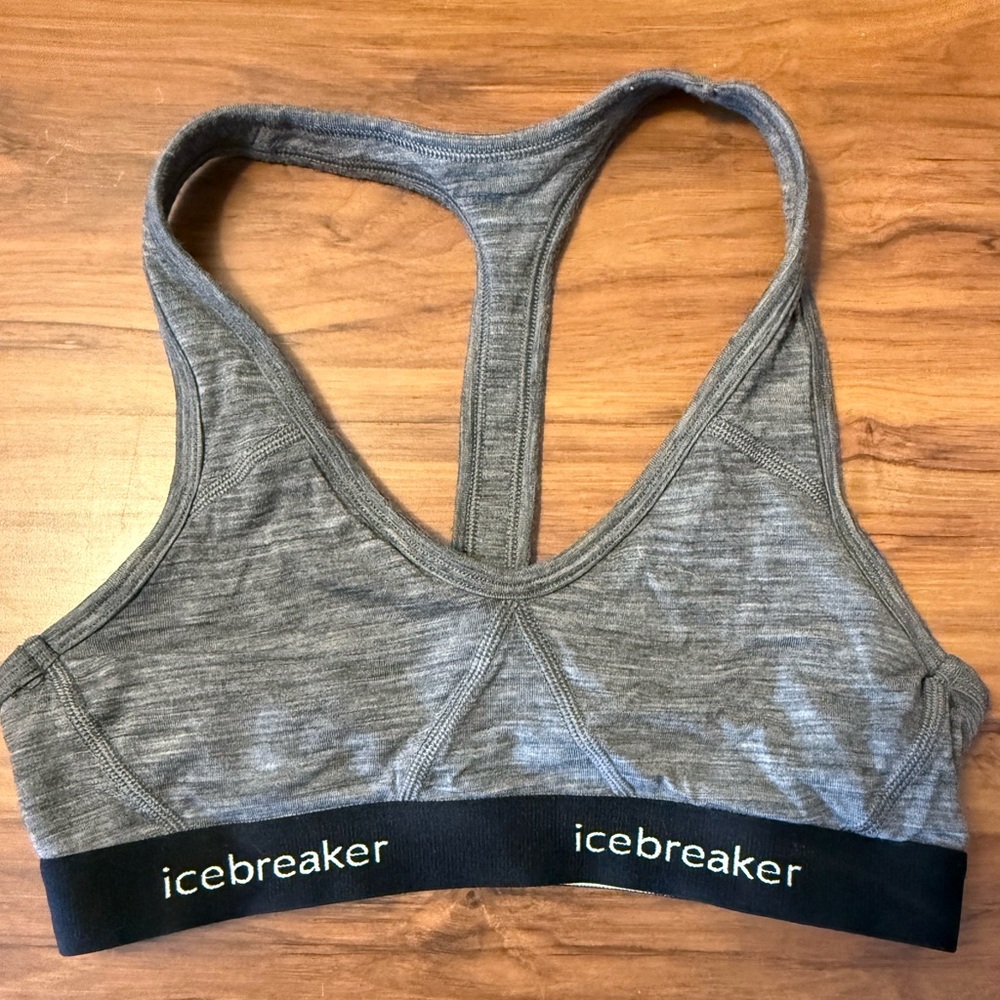 Icebreaker Gray Racerback merino wool Sports Bra with Black Band